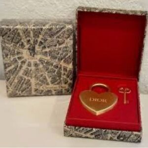 Dior Gold Heart Lock and Key Set
